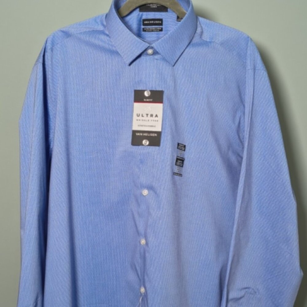 Van Heusen Ultra Men's Slim Fit Long Sleeve Dress Shirt 18-18.5 34-35-Blue